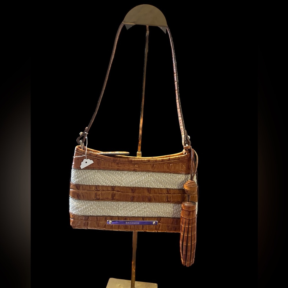 Brahmin Classic NWOT Raffia & croc embossed shoulder bag
